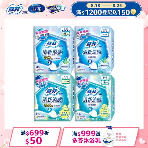 【蘇菲】清新涼感護墊 薄荷清涼/小黃瓜微涼 4入組(14/17.5cm)