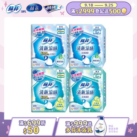 【蘇菲】清新涼感護墊 薄荷清涼/小黃瓜微涼 4入組(14/17.5cm)