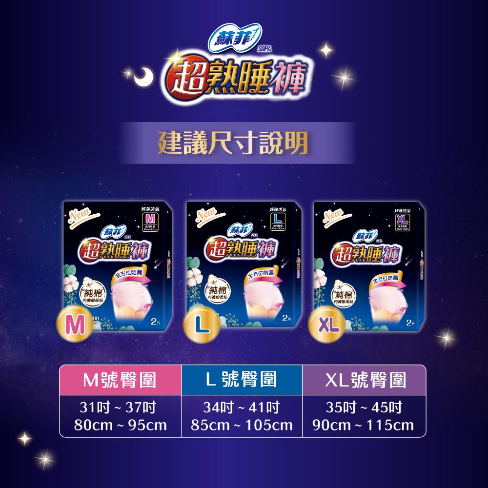 SOFY 蘇菲 超熟睡褲型衛生棉 M / L / XL (2片 x 12包) 箱購