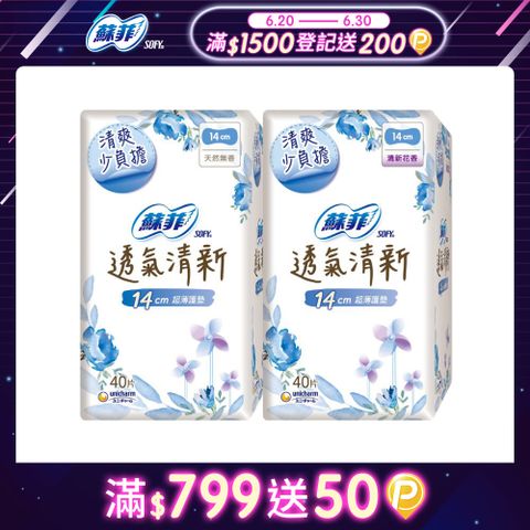 蘇菲 極淨肌透氣清新超薄護墊(天然無香/清新花香)(14cm)(40片x12包/組)