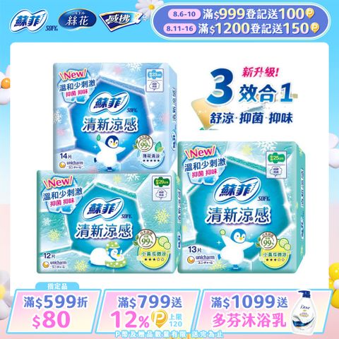 蘇菲 清新涼感系列衛生棉 清涼薄荷/微涼小黃瓜 4包/組(23/25/29/35cm)