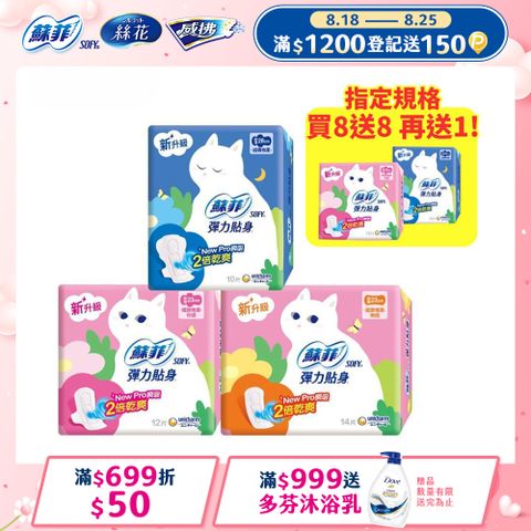 蘇菲 彈力貼身超薄16包組(日用基本23cm/日用潔翼23cm/夜用潔翼28cm)