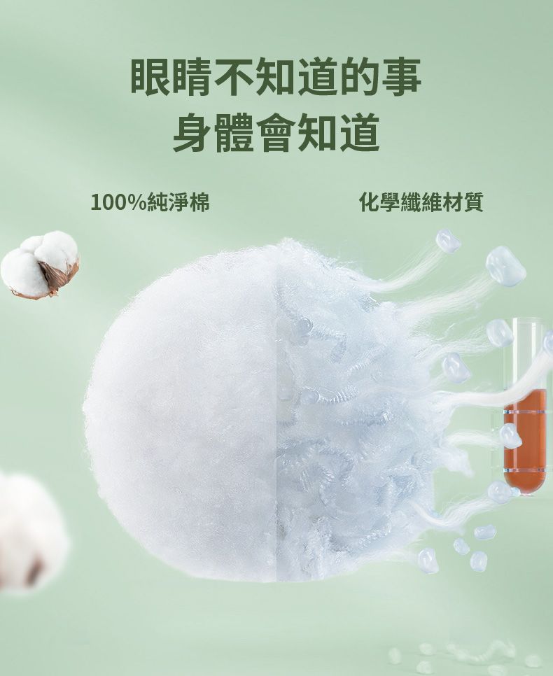 眼睛不知道的事身體會知道100%純淨棉化學纖維材質