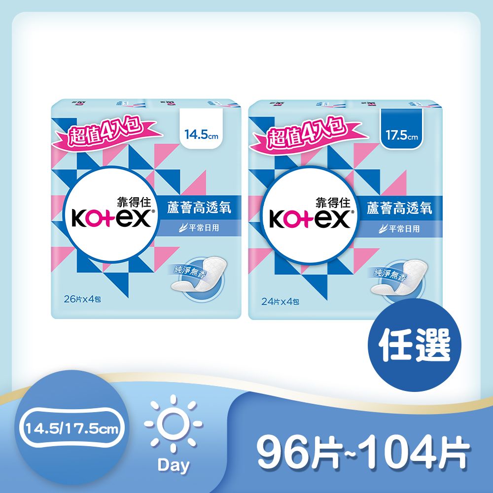 Kotex 靠得住  蘆薈高透氧護墊 標準無香/加長型無香/沐浴香氛 4包-2入組