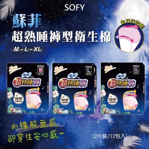 SOFY 蘇菲 超熟睡褲型衛生棉2片*12包/箱共24片