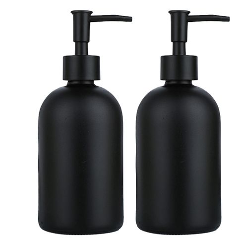 【AHOYE】全黑玻璃按壓瓶 410mL-2入 (沐浴乳 洗髮乳 分裝瓶 洗手乳)