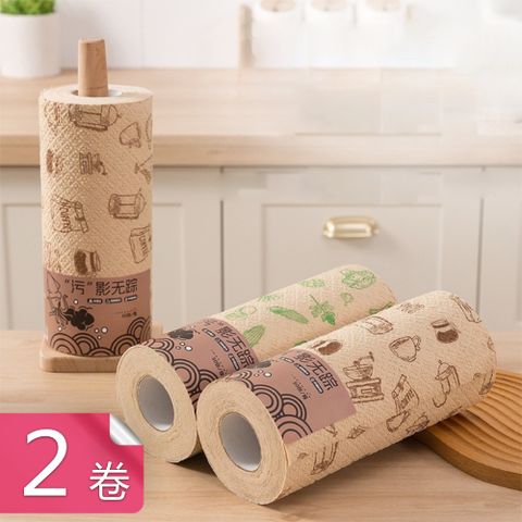 【荷生活】加倍吸水一沖即淨加厚型抹布 拋棄式輕鬆清潔無漂白廚房紙巾-2卷