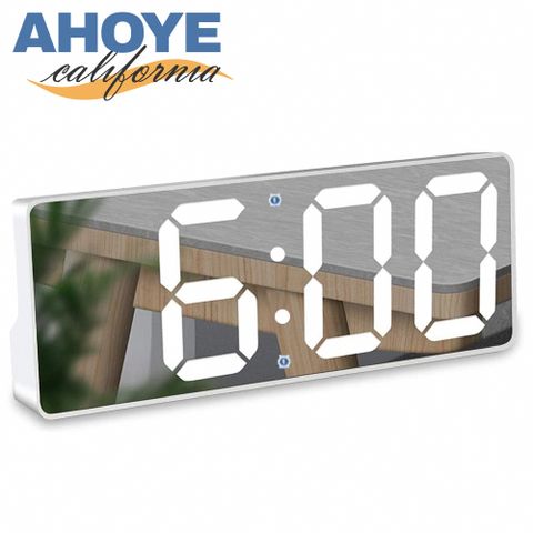 【AHOYE】LED鏡面USB電池兩用智能聲控電子鬧鐘 (電子鐘 時鐘 鬧鈴 數字鐘)