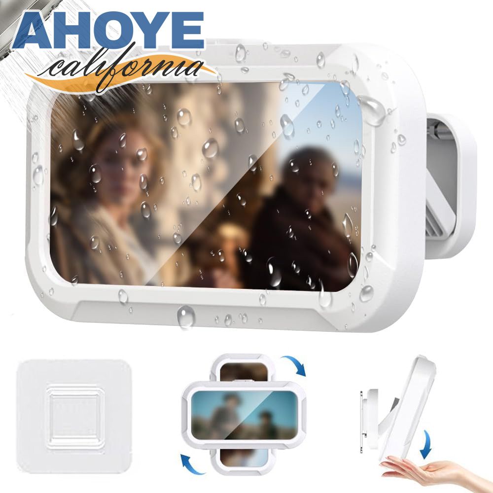 AHOYE 360°旋轉伸縮免打孔防水手機支架 (防水手機盒 浴室手機架 追劇架)