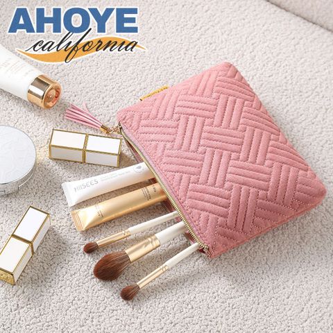 【AHOYE】韓版ins菱格便攜洗漱化妝包 (手拿包 收納包 旅行包 化妝品收納包)