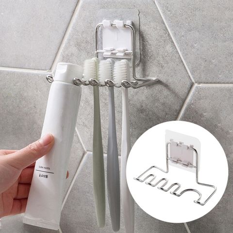 【AHOYE】壁掛免打孔無痕不鏽鋼牙刷架 (牙膏架 牙刷置物架 浴室牙刷架)