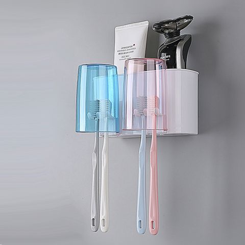 【AHOYE】免打孔壁掛漱口杯牙刷架套組 (牙刷置物架 壁掛牙刷架 浴室杯架)