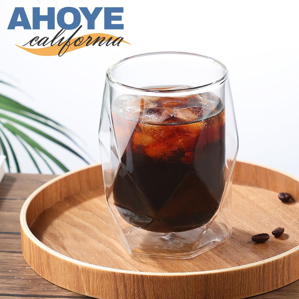 AHOYE 北歐星鑽雙層耐熱玻璃杯 400ML (咖啡杯 雙層杯 酒杯 茶杯 水杯)