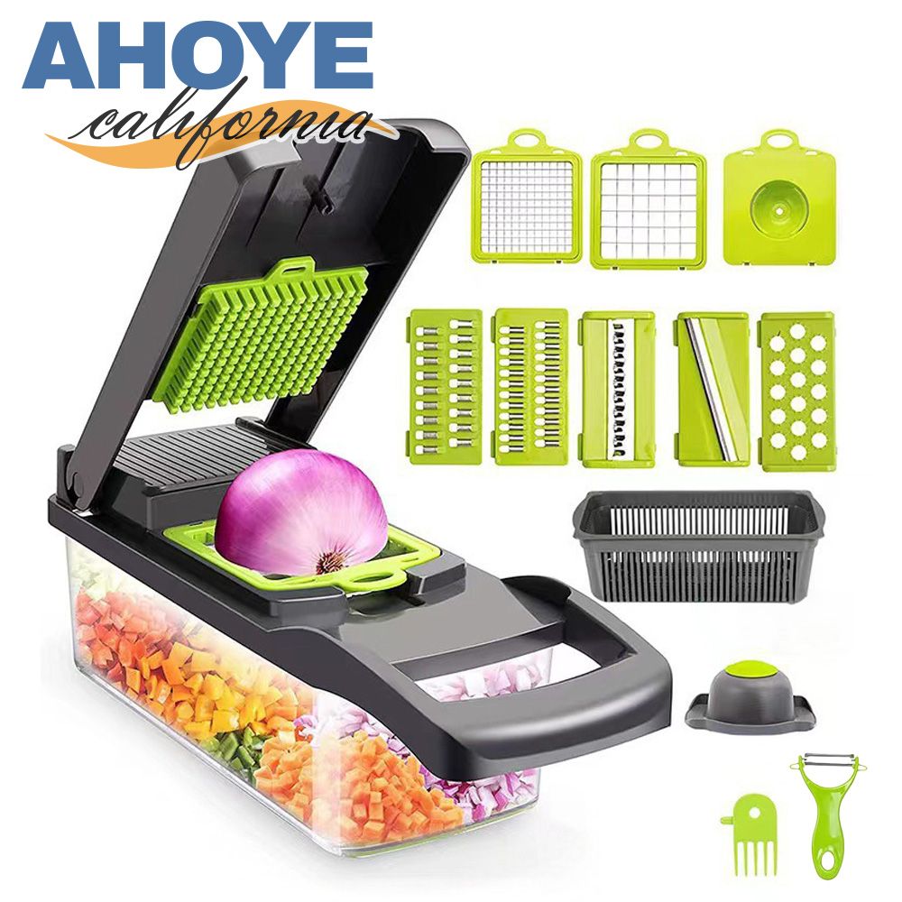 AHOYE 廚房料理手壓切菜器 8件套組 (刨絲器 刨刀 切丁機 切片器 切碎器)