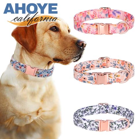 【AHOYE】北歐印花金屬扣寵物項圈 31-50CM (寵物配件 頸圈 脖圈 頸環)