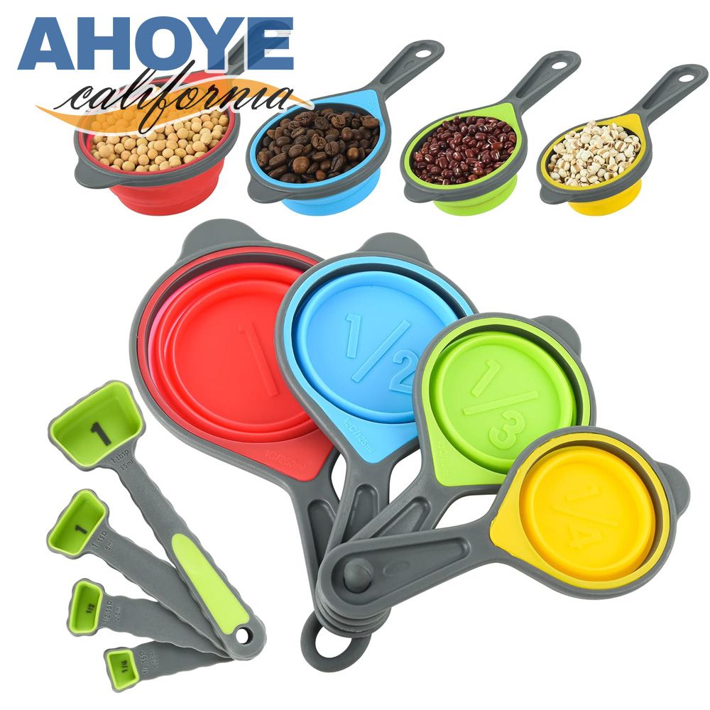 AHOYE 可折疊露營量勺量匙8件組 (茶匙 調味匙 烘焙量杯 料理匙)