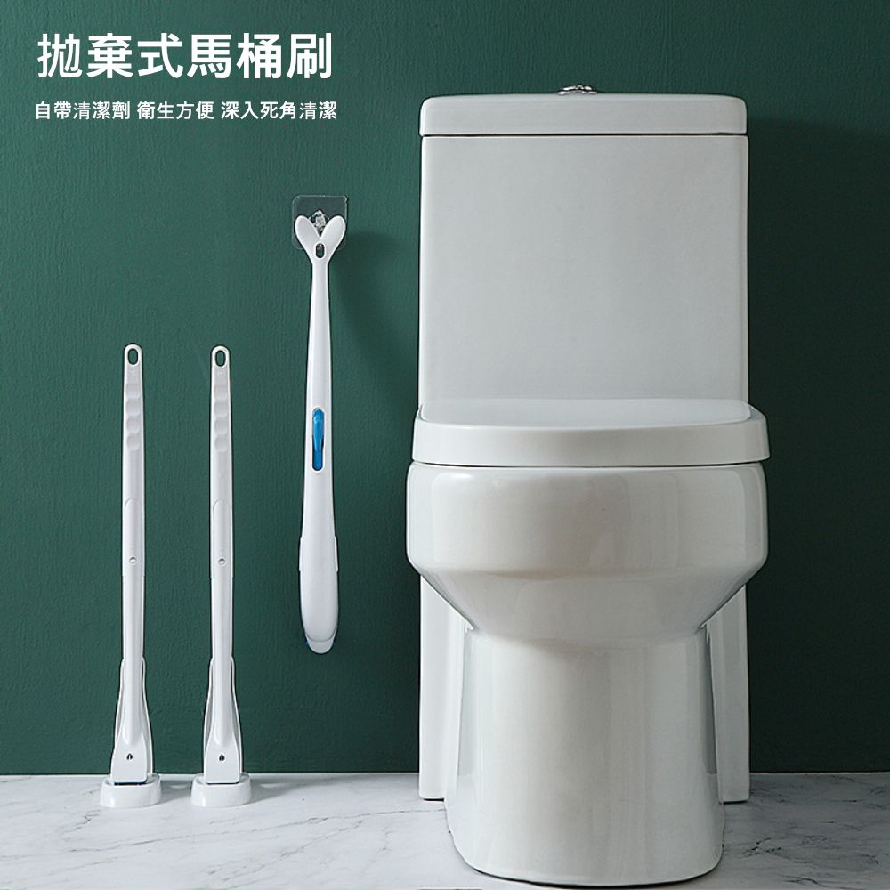 茉家 壁掛立式雙款拋棄式清潔劑刷頭馬桶刷-一只+1包刷頭補充包