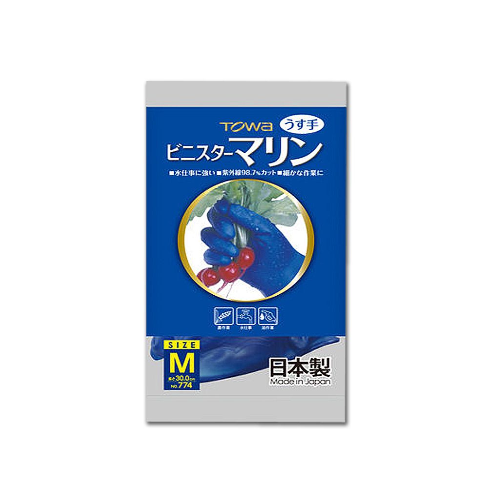 Towa 日本東和-超薄萬用清潔手套-NO.774藍色(M號)1雙/袋(PVC防滑家事掃除工具手套)