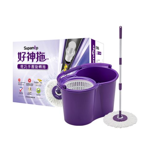 【好神拖Supamop】輕巧手壓旋轉拖把組(1布)