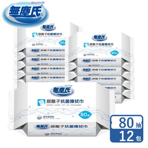 無塵氏 銀離子抗菌擦拭巾 80抽x12包-箱購