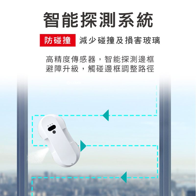 智能探測系統防碰撞 減少碰撞及損害玻璃高精度傳感器,智能探測邊框避障升級,觸碰邊框調整路徑