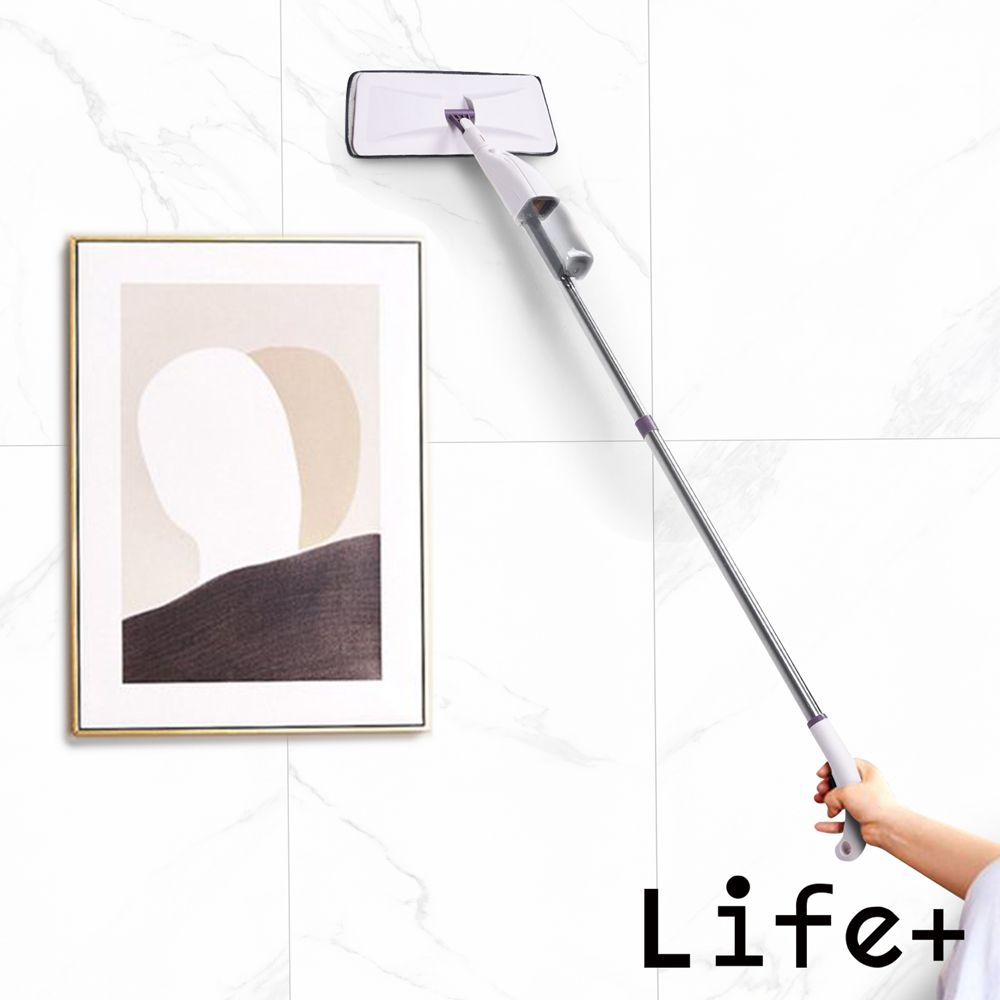 Life+ 極方便全新升級噴霧噴水免手洗乾濕兩用拖把組(1桿3吸水布)2入/組