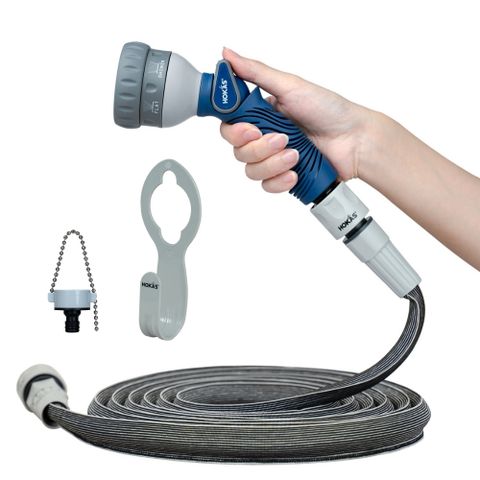 15公尺專業防凹折強力水管套組 台灣製(澆花 洗車 清洗地板 贈送水管收納掛勾 S424-1)