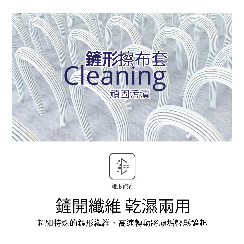 形擦布套Cleaning頑固污漬鏟形纖維鏟開纖維 乾濕兩用超細特殊的鏟形纖維,高速轉動將頑垢輕鬆鏟起
