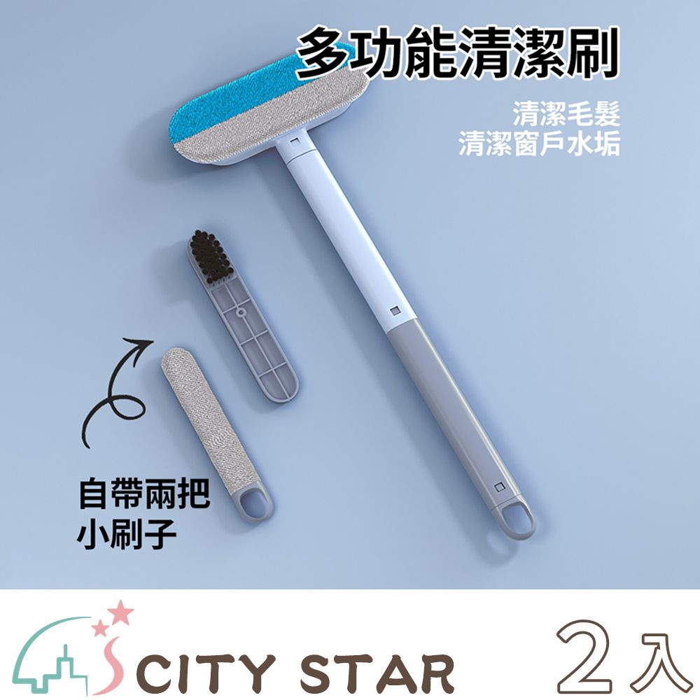 CITY STAR 二合一玻璃清潔寵物除毛刷-2入