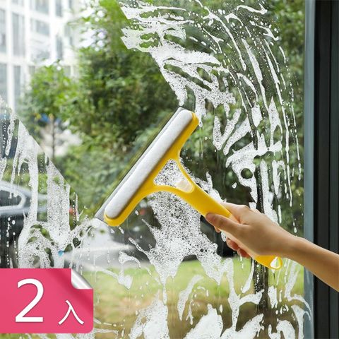 【荷生活】一噴一刷一刮立即淨玻璃清潔刷 自帶清潔劑噴瓶牆面檯面刮水刀-2入