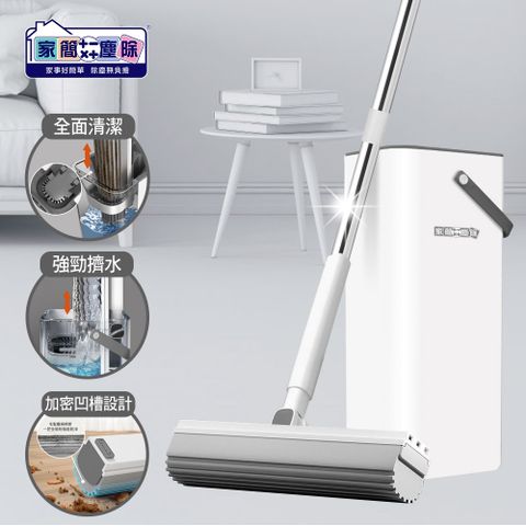 家簡塵除 雙淨拖洗脫乾膠棉拖把組(1拖1桶1替換頭)