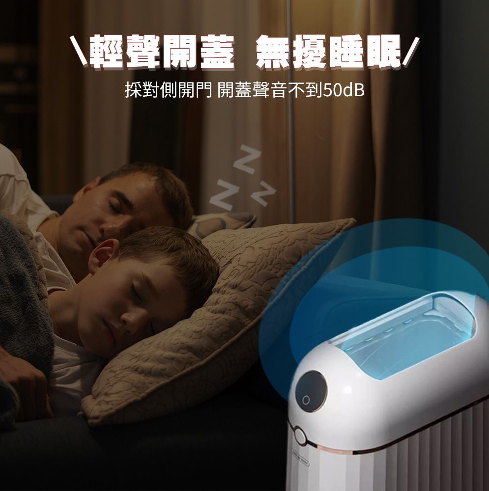 輕聲開蓋 無擾睡眠對側開門 開蓋聲音不到50dB