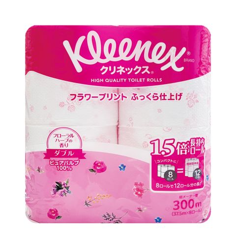 日本Kleenex花卉印花捲筒衛生紙(雙層)-粉紅37.5mX8捲入