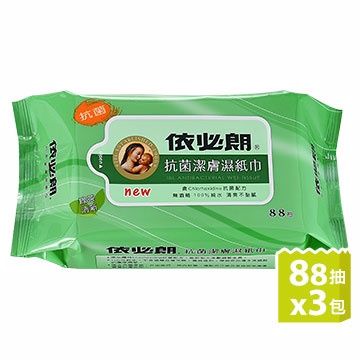 ibl 依必朗 抗菌超柔潔膚濕紙巾88抽x3包-綠茶清新