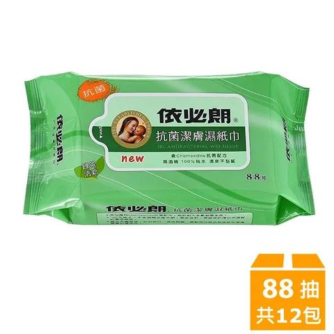 依必朗 抗菌超柔潔膚濕紙巾-綠茶清新(88抽x12包/箱)
