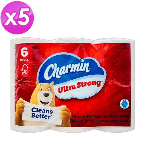 【箱購5包】Charmin超強韌捲筒衛生紙220張*6捲/包