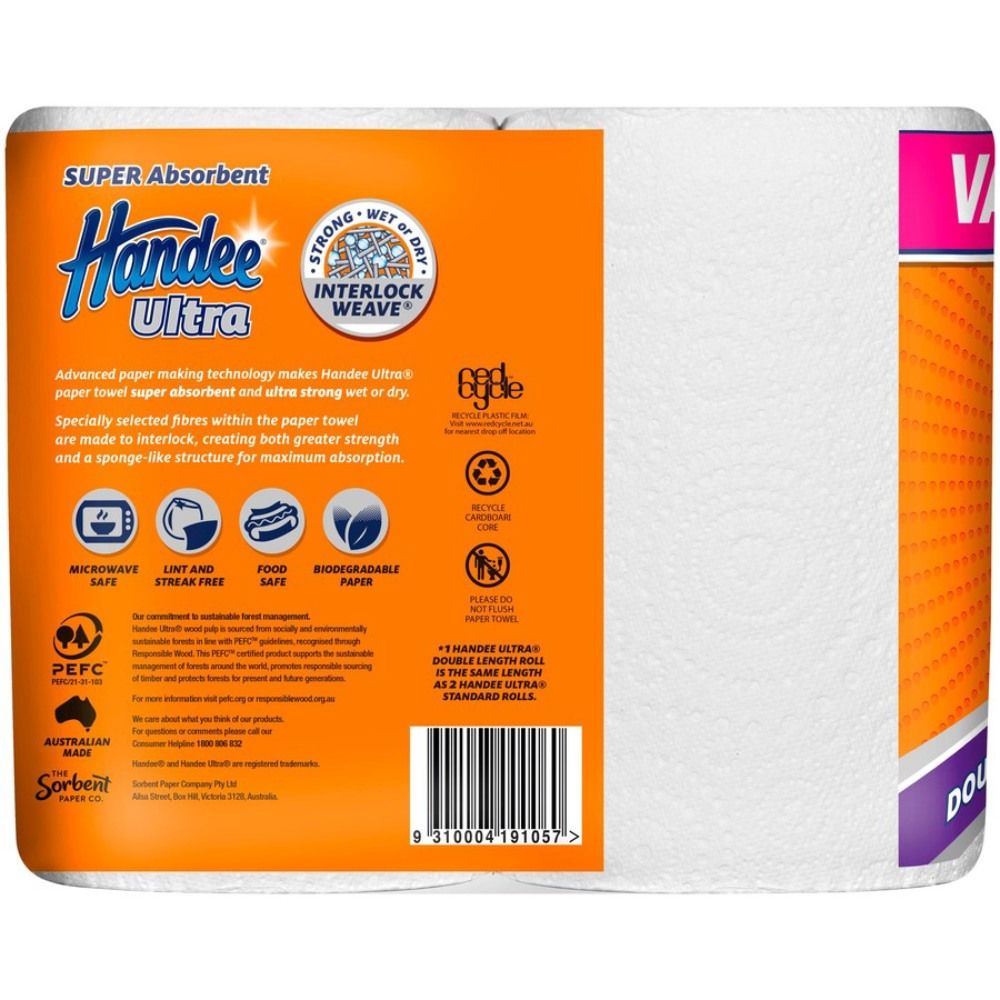  【Handee】超吸收強韌廚房日拋紙巾(120抽4捲4袋/箱)