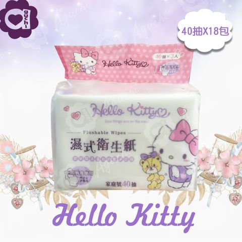 Hello Kitty 凱蒂貓 溼式衛生紙 40 抽 X 18 包 家庭號組合包 可安心丟馬桶 弱酸性配方適合特殊護理
