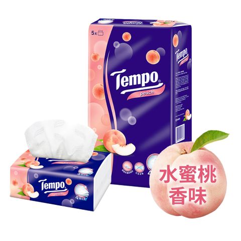 Tempo 4層加厚輕巧包面紙-水蜜桃90抽x5包/串