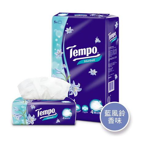 Tempo 4層加厚輕巧包面紙-藍風鈴90抽x5包/串