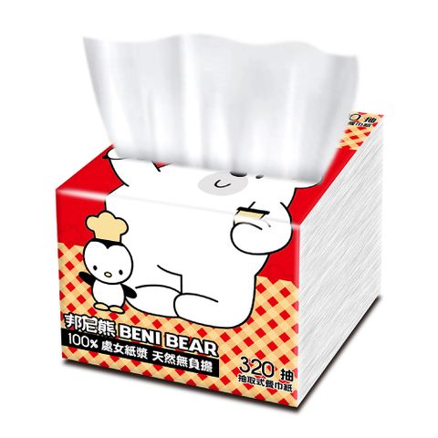 【Benibear 邦尼熊】廚師版抽取式柔式紙巾320抽30入/箱X3箱(共90包)