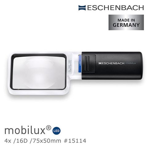 Eschenbach 宜視寶 【德國 】mobilux LED 4x/16D/75x50mm 德國製LED手持型非球面放大鏡 15114 (公司貨)