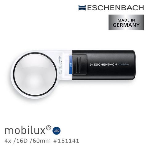 Eschenbach 宜視寶 【德國 】mobilux LED 4x/16D/60mm 德國製LED手持型非球面放大鏡 151141 (公司貨)