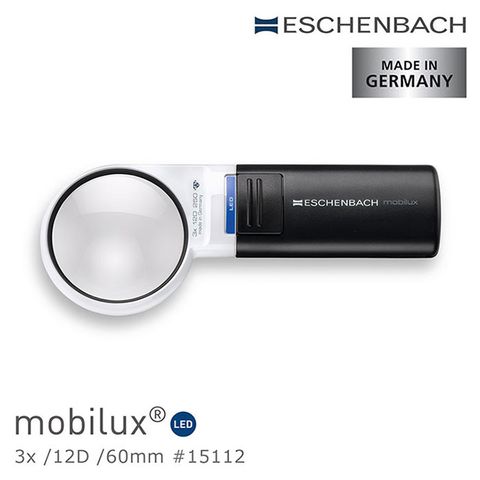 Eschenbach 宜視寶 【德國 】mobilux LED 3x/12D/60mm 德國製LED手持型非球面放大鏡 15112 (公司貨)