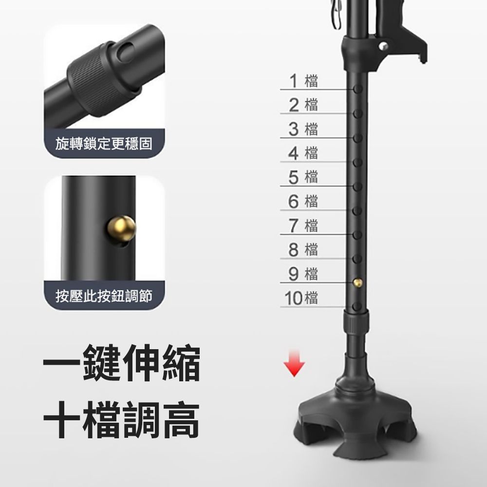  Peul 加固鋁合金多功能四腳防滑拐杖 雙手柄支撐助力杖 可調節高度老人杖 登山助力杖 (手杖/伸縮杖/拐棍)