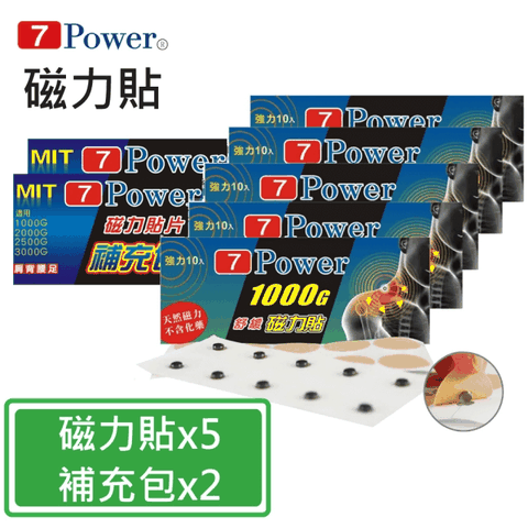 7Power MIT舒緩磁力貼1000GX5+替換貼布X2包超值組