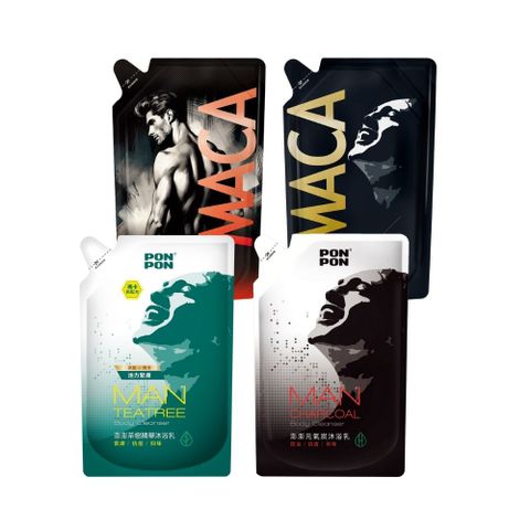 【澎澎MAN】沐浴乳補充包700g*12入組/箱購(麝香瑪卡/元氣炭/茶樹精華 3款任選)