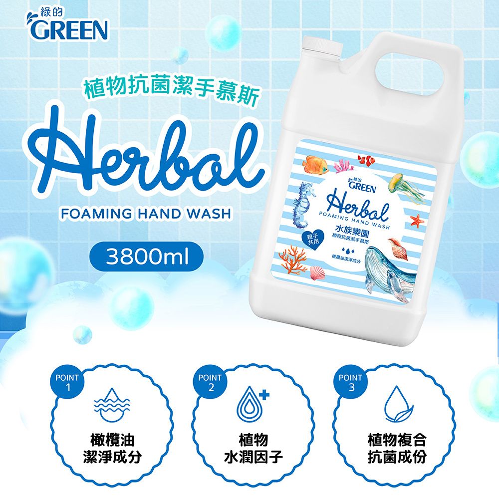 GREEN 綠的  植物抗菌潔手慕斯組(3800ml+400ml)-水族樂園