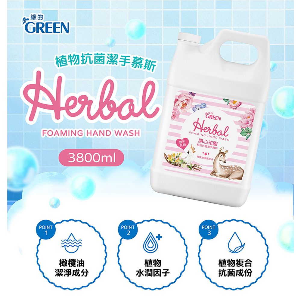 GREEN 綠的  植物抗菌潔手慕斯組(3800ml+400ml)-開心花園