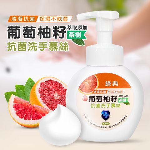 葡萄柚籽茶樹保濕抗菌洗手慕斯泡泡洗手乳300ml x 1瓶(台灣GMP工廠製造)